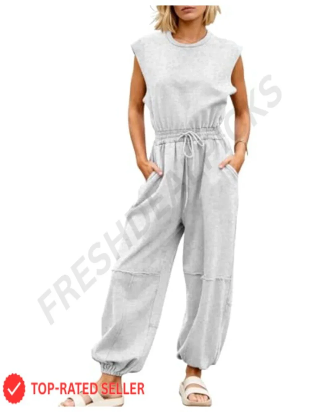 Women's Casual Jumpsuit with Pockets - Cotton Blend Romper